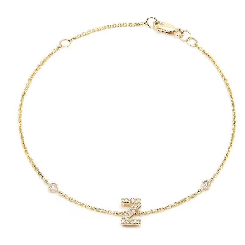 14K Gold Initial "Z" Bracelet With Diamonds