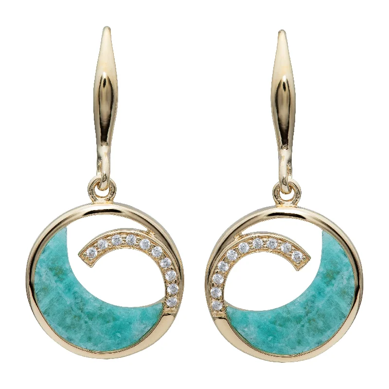 Unique & Co 18ct Yellow Gold & CZ Amazonite Wave Earrings