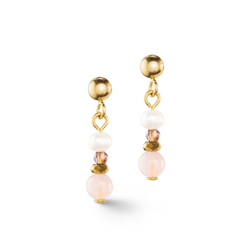 Coeur De Lion Romantic Pearl and Rose Quartz Drop Earrings