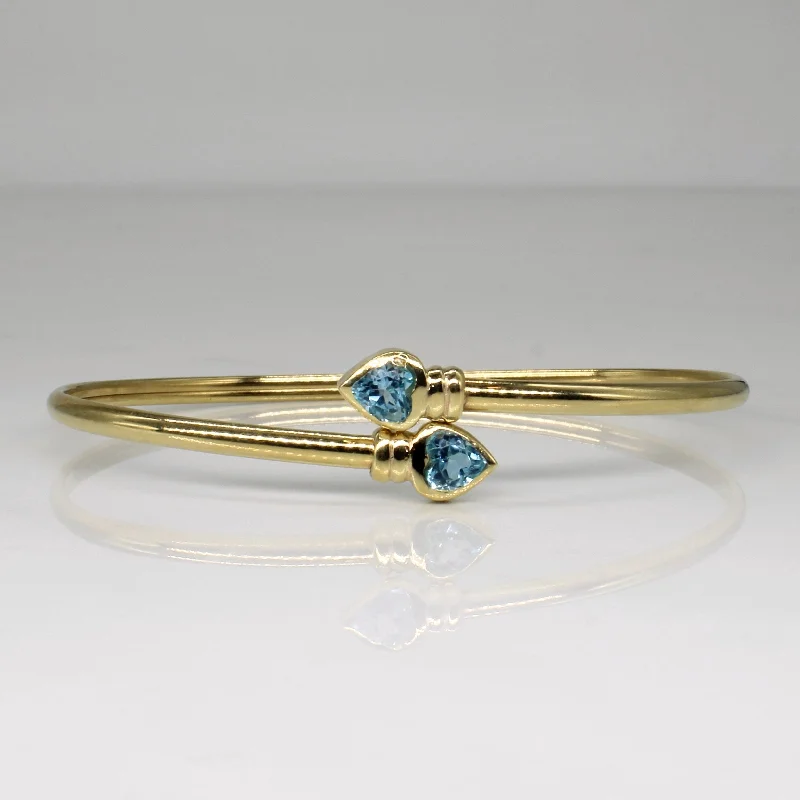 Heart Cut Blue Topaz Bypass Bangle | 1.00ctw | 7.5" |