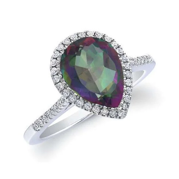 Genuine Gemstone Pear Cut Halo Sterling Silver Rings