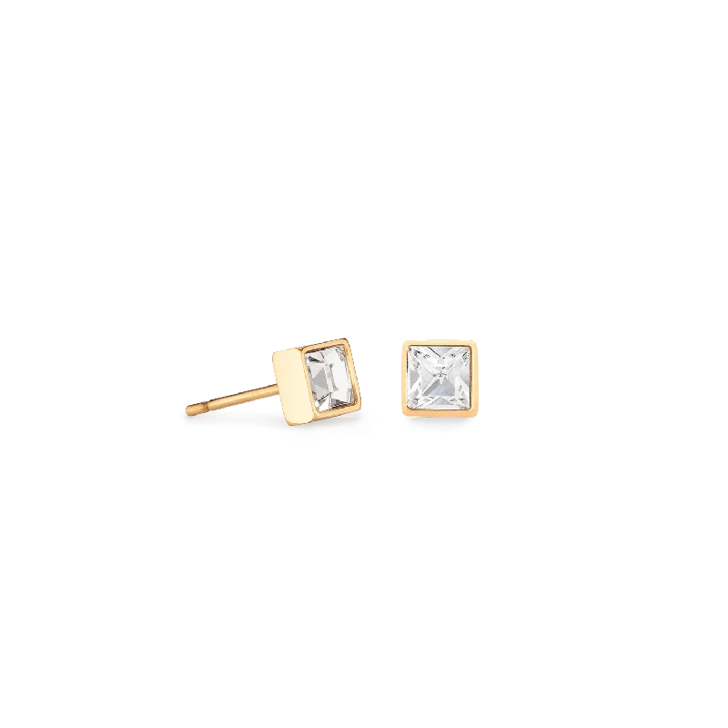 Coeur De Lion Brilliant Square Gold Crystal Stud Earrings