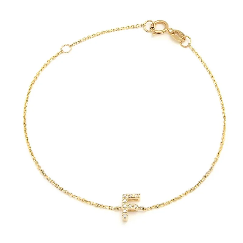 14K Yellow Gold Diamond Initial "F" Bracelet