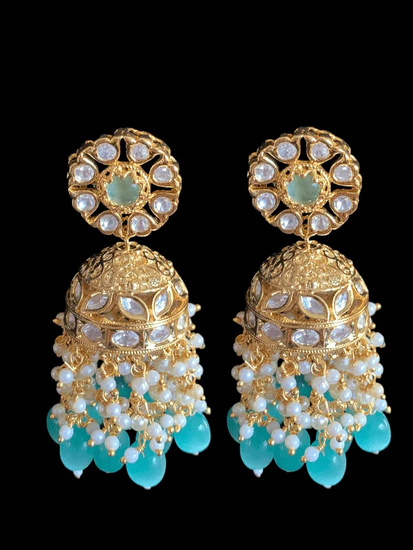 DER337 Shefa polki jhumka - Mint  ( READY TO SHIP )