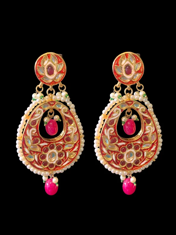 DER374 Hira kundan chandbali in red meenakari (READY TO SHIP)