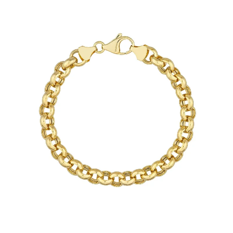 14K Yellow Gold 8.00mm Hollow Rolo Chain with Pear Lobster Lock Bracelet