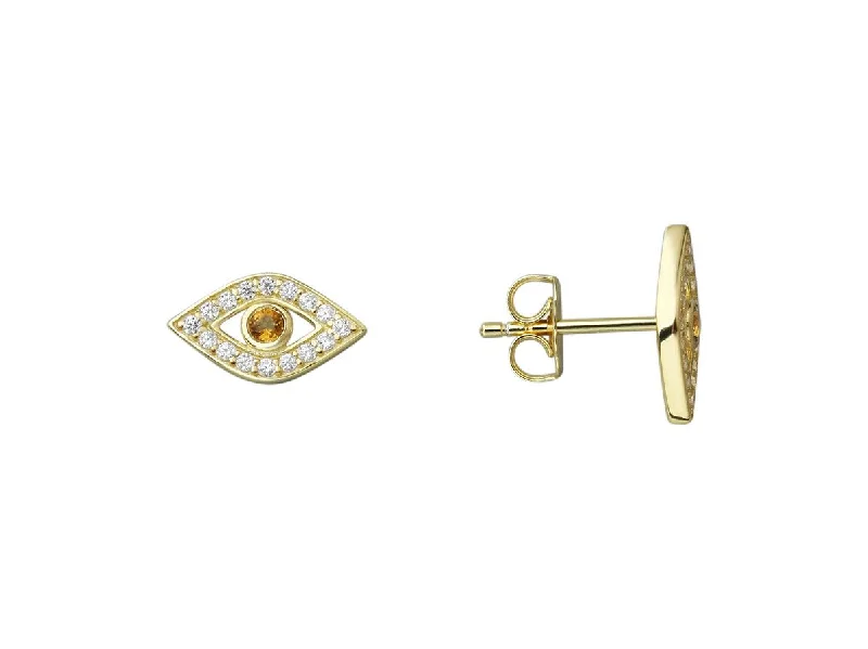 Golden Eye Stud Earrings and Cubic Zirconia