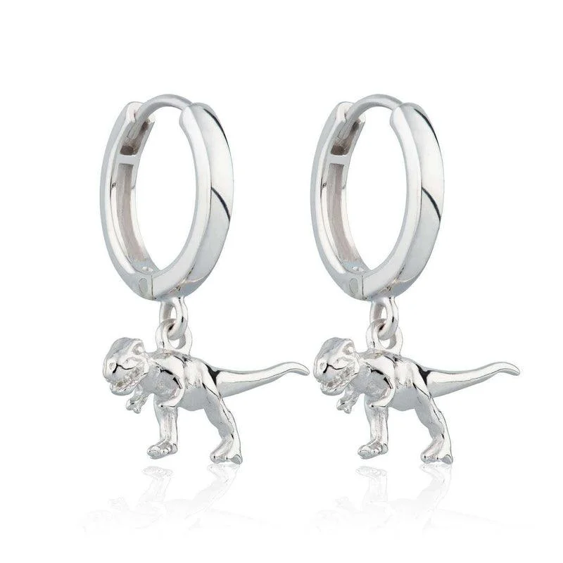 Scream Pretty Silver Dinosaur Hoop Earrings