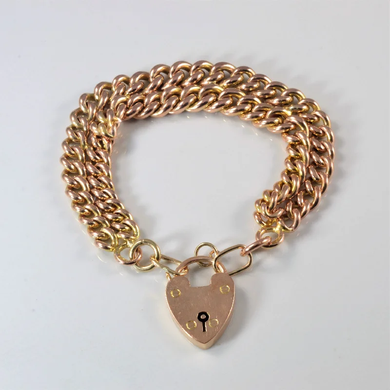 Edwardian Era Heart Lock Chain Bracelet | 8" |