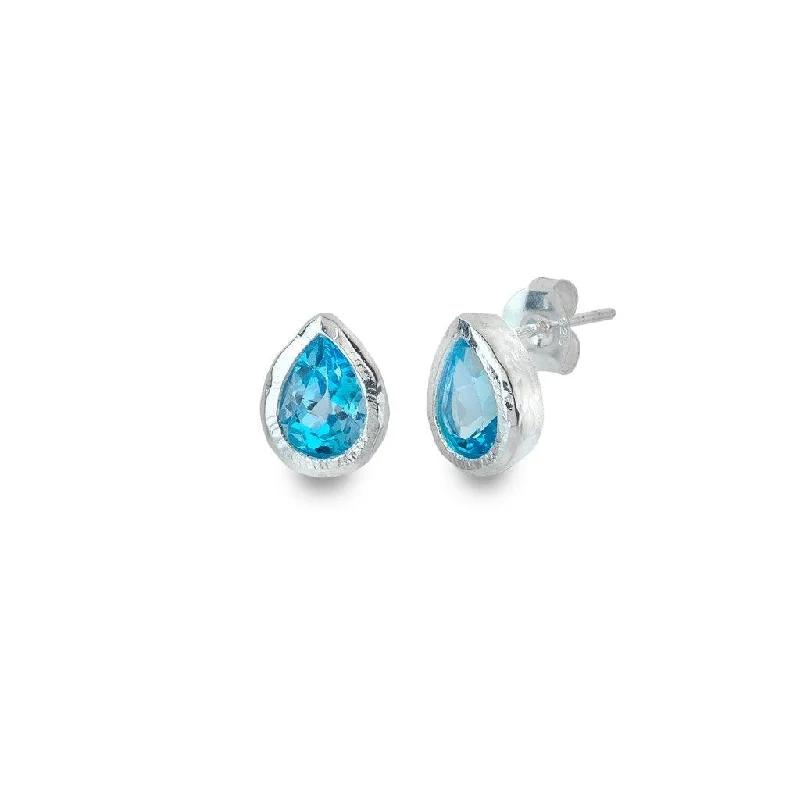 Sea Gems Blue Topaz Ocean Droplet Stud Earrings