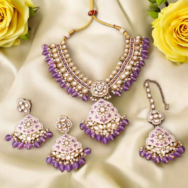 Purple Shailani Kundan Jewellery Set