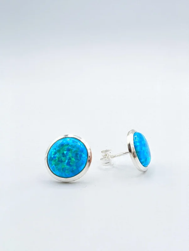 Lavan 10m Aqua Opal Stud Earrings