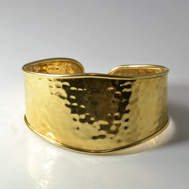 Italian Hammered Yellow Gold Cuff Bracelet | 6" |