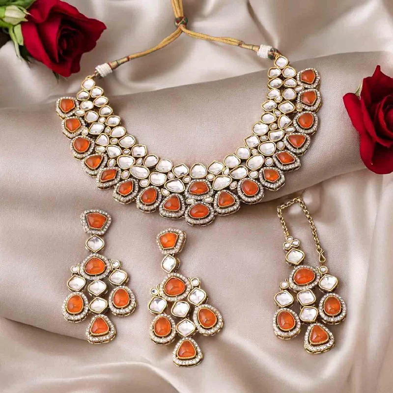 Orange Samiya Kundan Jewellery Set