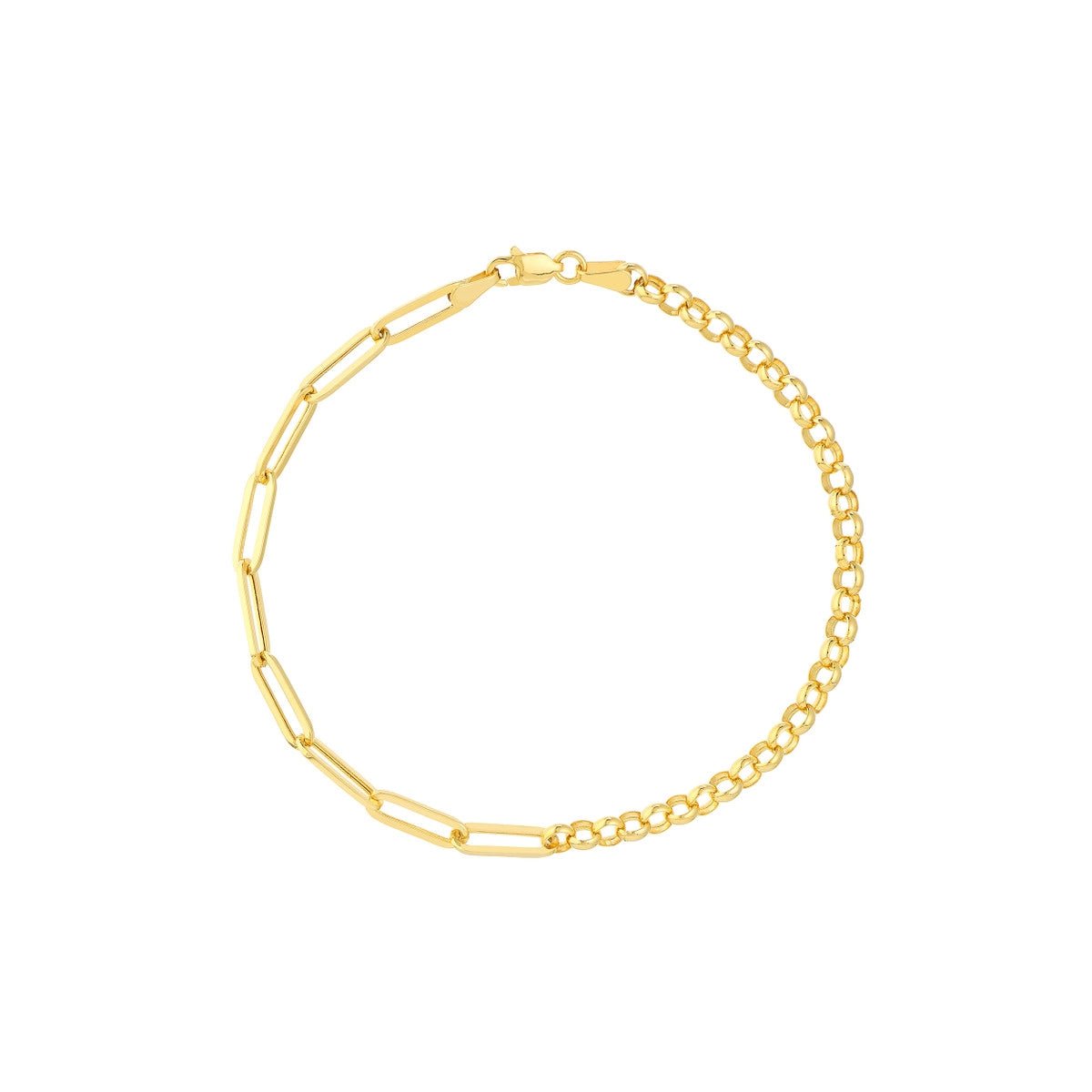 14K Yellow Gold 50/50 Paper Clip + Rolo Chain with Lobster Lock Bracelet