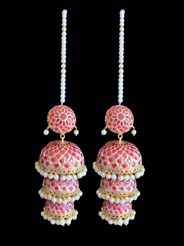 DER106 Freya layered jadau jhumka - ruby   ( READY TO SHIP )