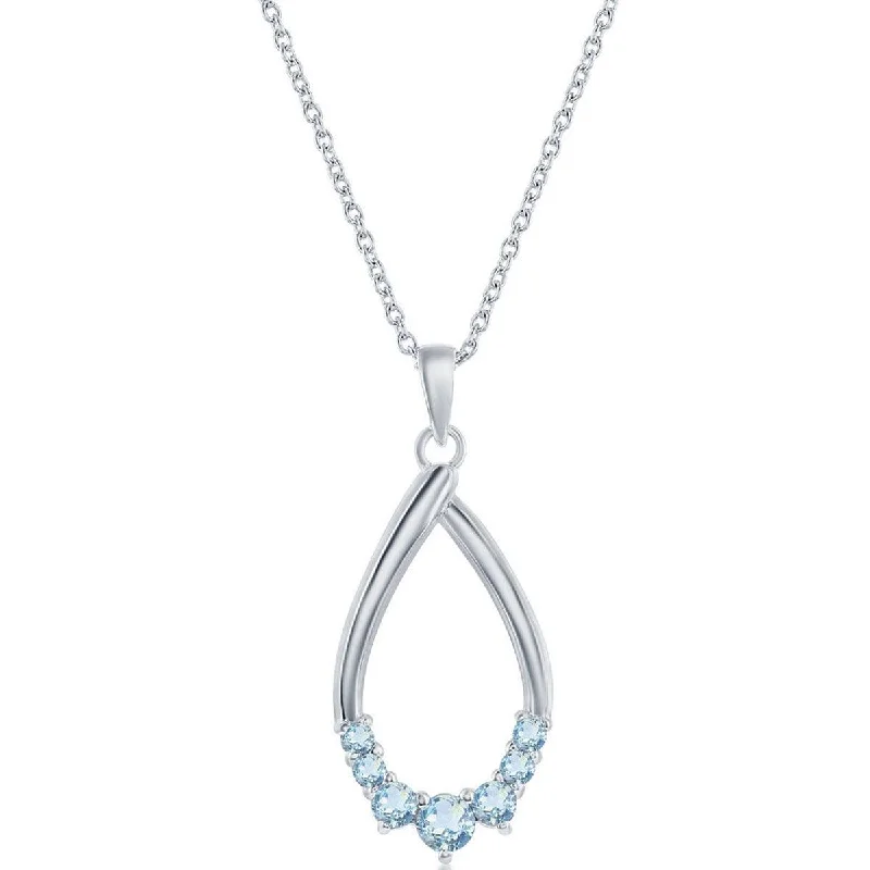 Classic Women's Necklace - Sterling Pear-shaped Sky Blue Topaz Gemstone | M-6950