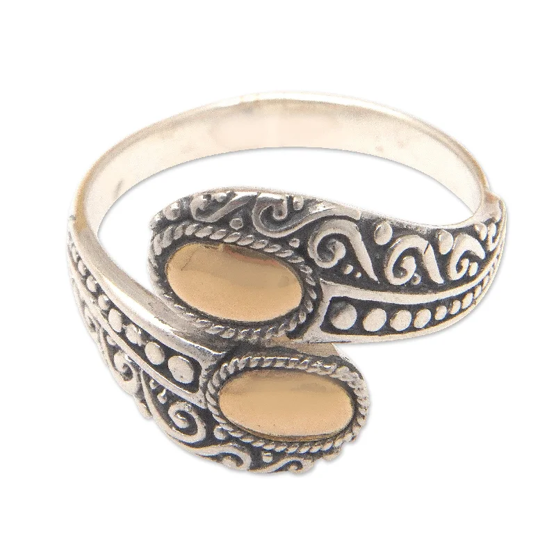 Novica Handmade Golden Encounter Gold-Accented Cocktail Ring