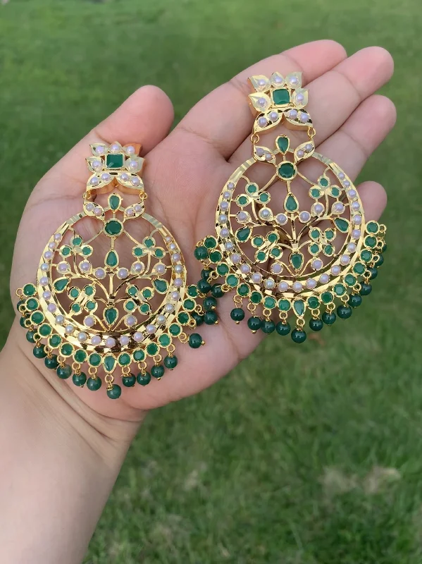 DER205 Radha Chandbali  in green beads ( READY TO SHIP )