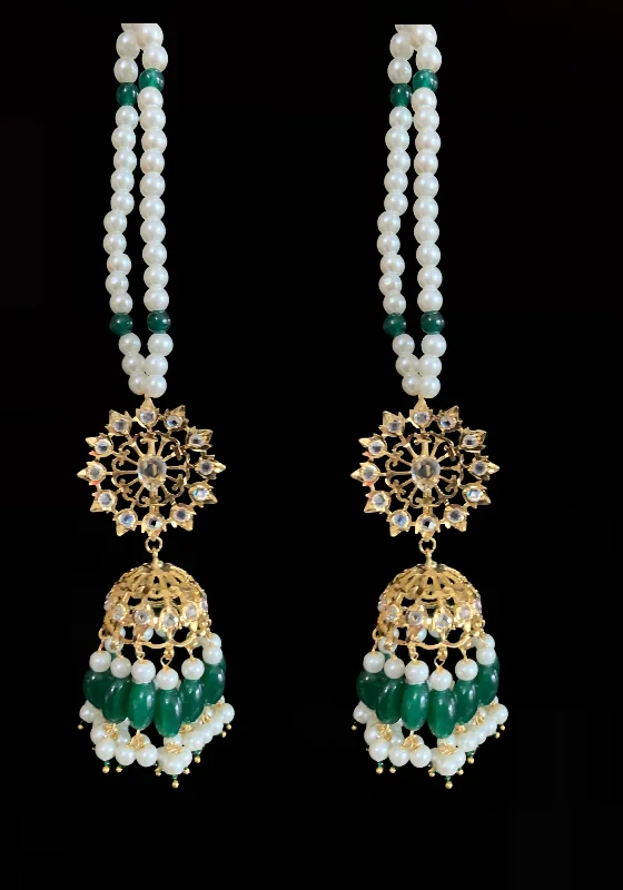 DER192 Karanphool jhumka - green   ( SHIPS IN 4 WEEKS )