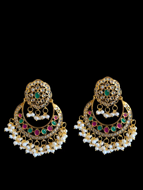 DER266 kainat Chandbali in fresh water pearls - ruby emerald ( READY TO SHIP )