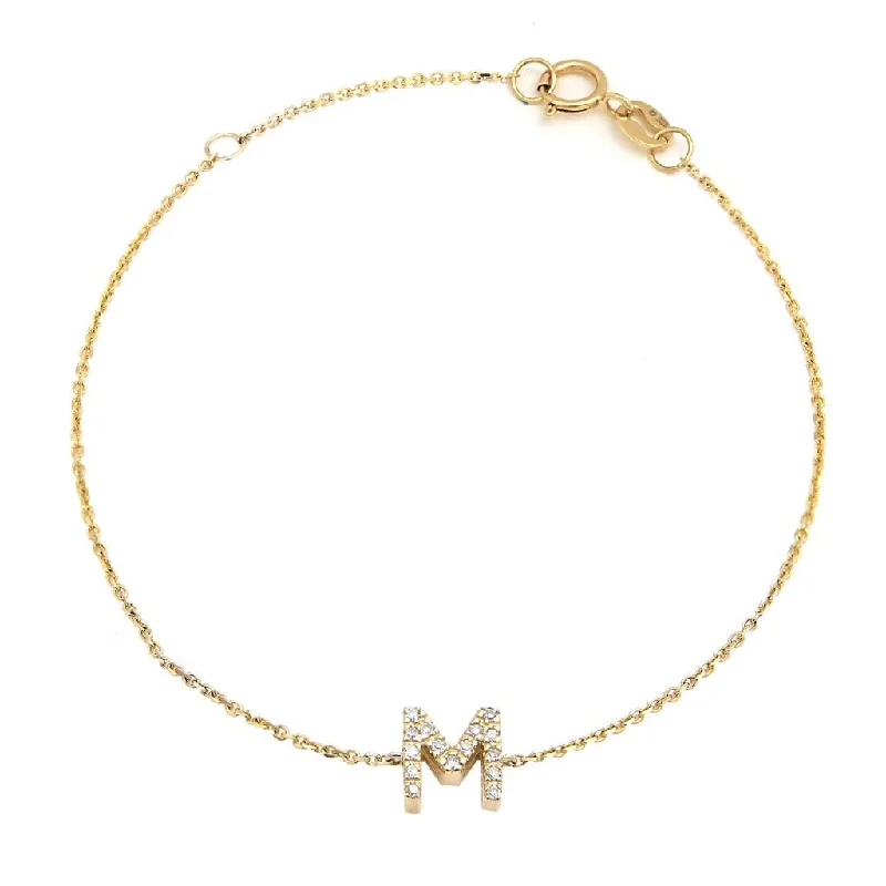 14K Yellow Gold Diamond Initial "M" Bracelet