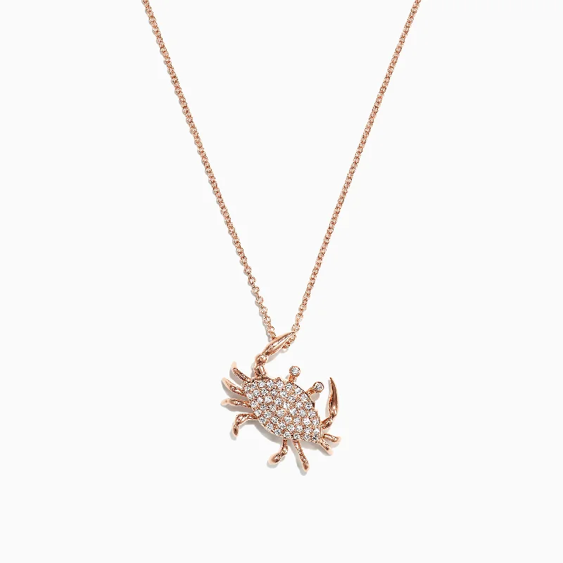 Seaside 14K Yellow Gold Pave Diamond Crab Pendant, 0.21 TCW