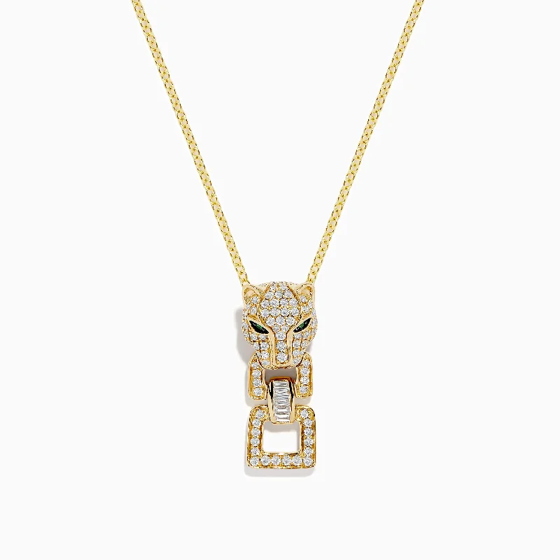 Signature 14K Yellow Gold Emerald and Diamond Panther Pendant