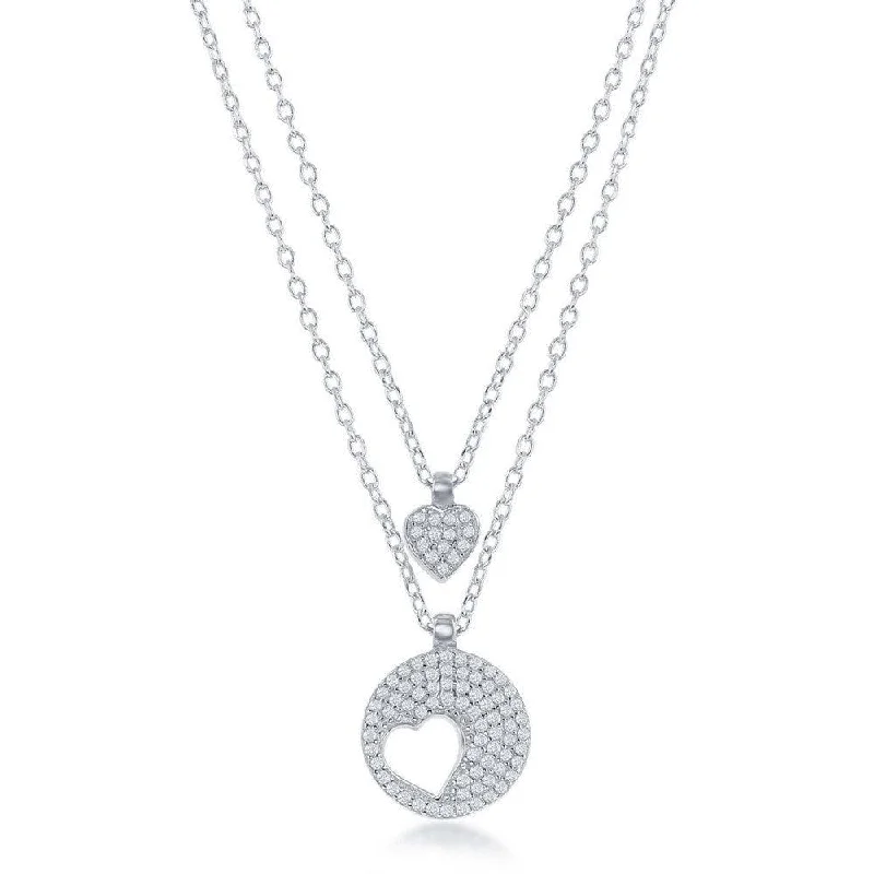 Sterling Silver Round Heart Cut-Out Double Strand Necklace