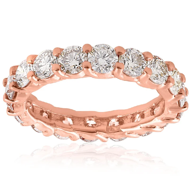 14K Rose Gold 3 CT TDW Diamond U Prong Eternity Wedding Ring - White