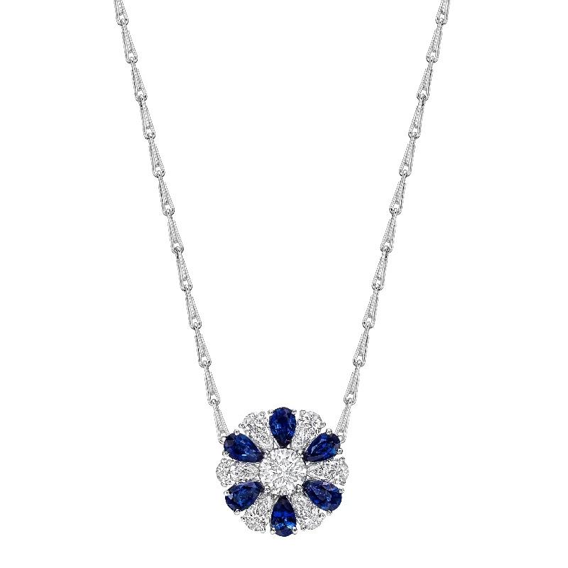 Sapphire & Diamond Flower Pendant