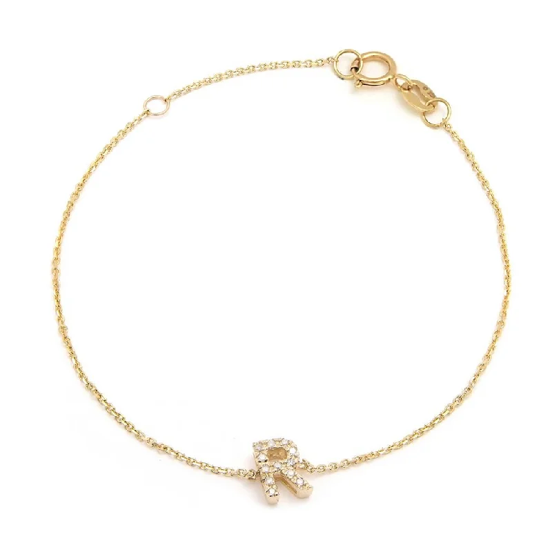 14K Yellow Gold Diamond Initial "R" Bracelet