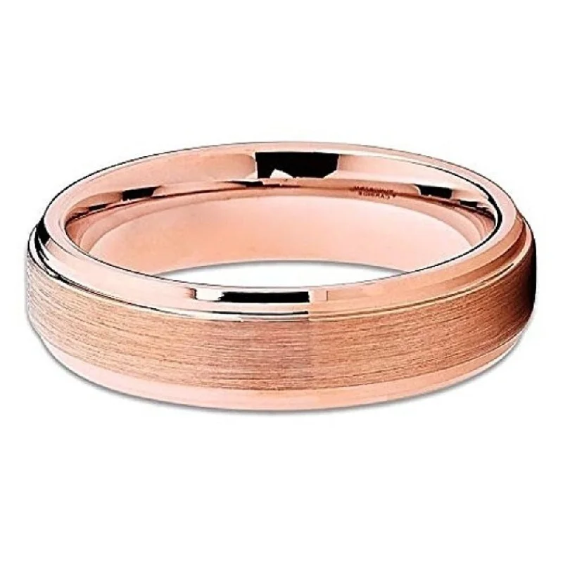 6Mm Rose Gold Tungsten Carbide Wedding Ring Brushed Comfort Fit Cobalt Free