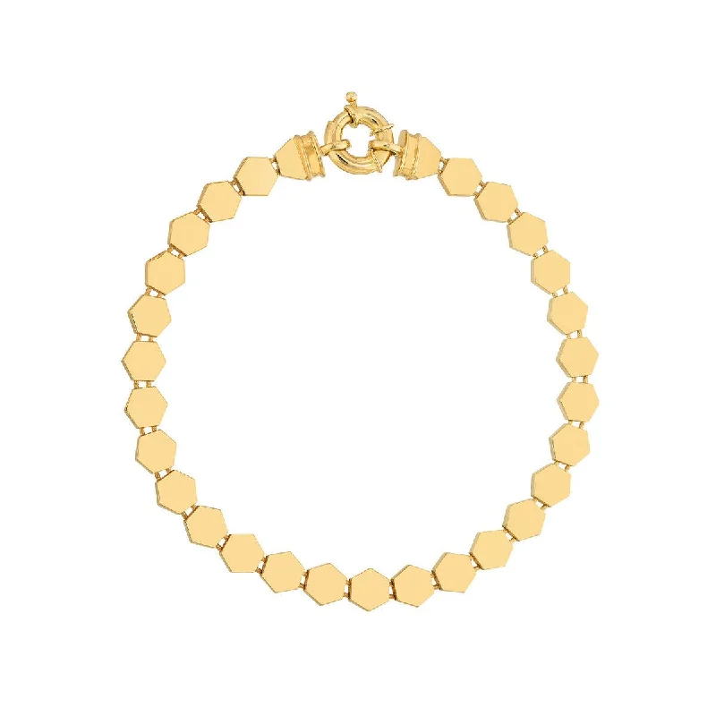 14K Yellow Gold 3D Polished Hexagonal Flat Link Bracelet