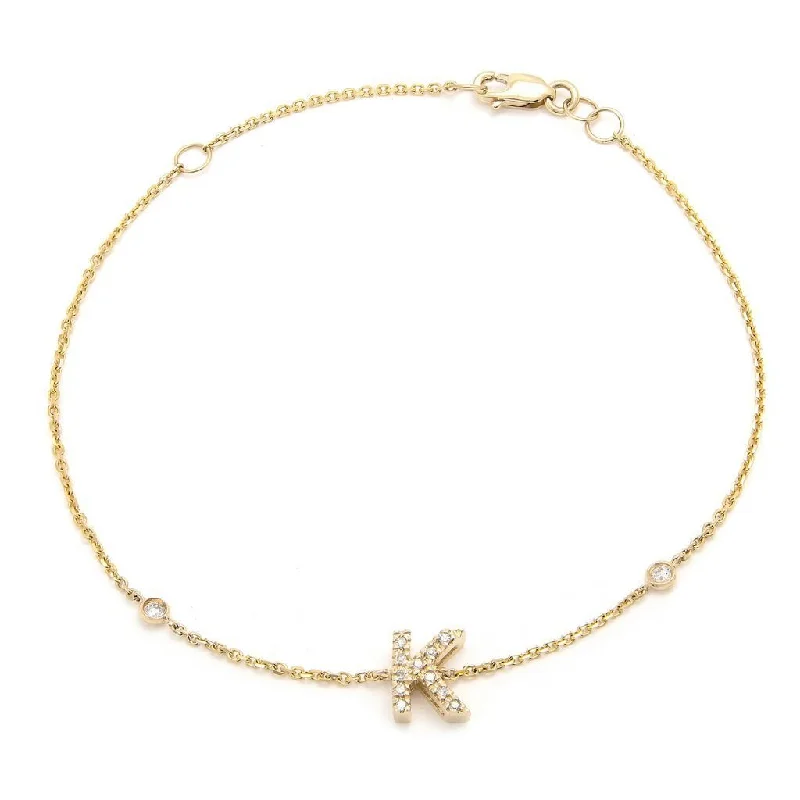 14K Gold Initial "K" Bracelet With Diamonds