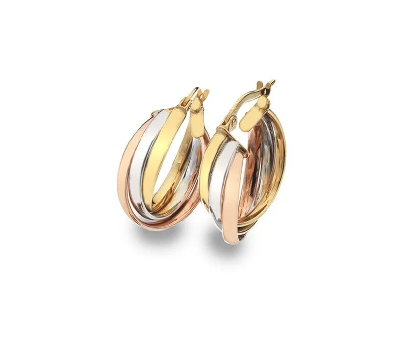 Trio Colour 9ct Gold Hoop Earrings