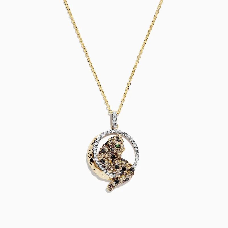 Signature 14K Yellow Gold Multi Color Diamond Panther Pendant, 0.81 TCW