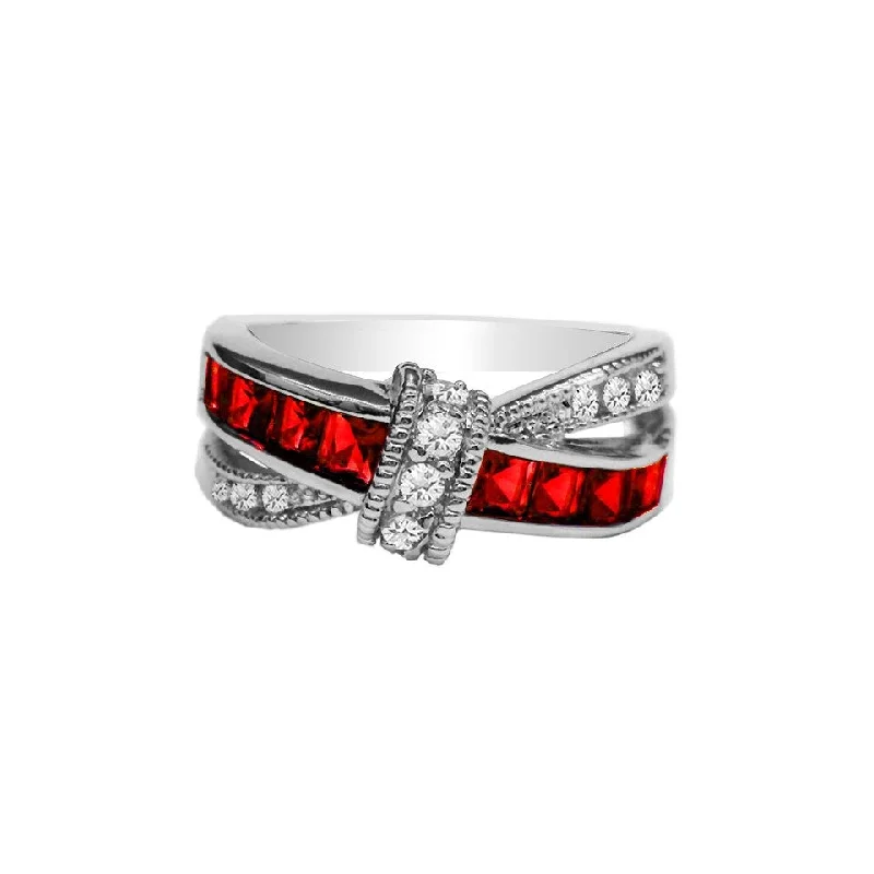 Ruby Princess Cut Crossover Love Knot Ring