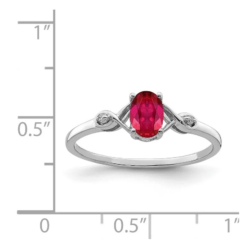 Curata 925 Sterling Silver Polished Open back Rhodium Plated Diamond and Ruby Oval Ring