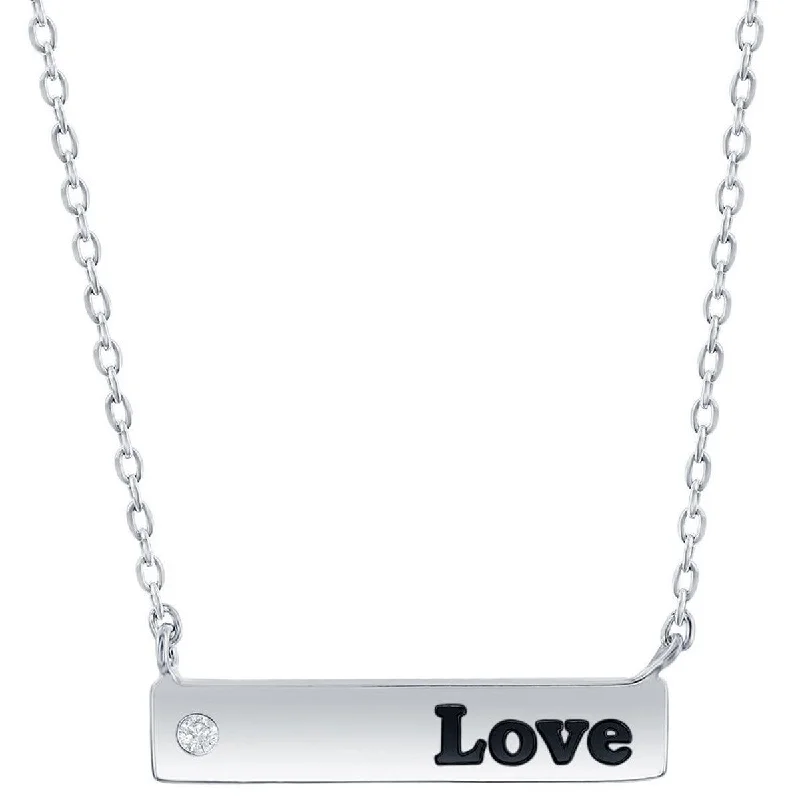 Classic Women's Necklace - Sterling Silver Bar and CZ Love | M-6788