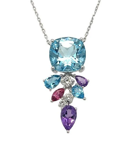 Neptune's Garden - Sky Blue Topaz, Tourmaline & Amethyst Pendant