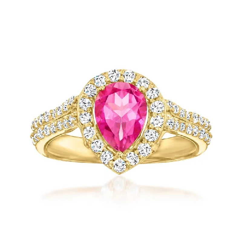 18K Yellow Gold Over Sterling Silver Pink Topaz Gemstone Cluster Ring