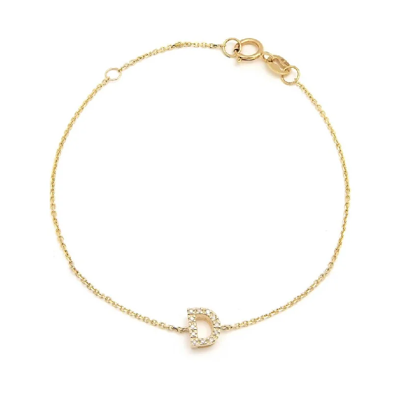 14K Yellow Gold Diamond Initial "D" Bracelet