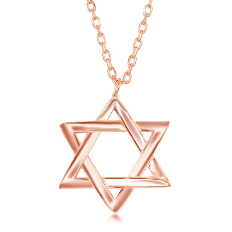 Sterling Silver Star of David Necklace - Rose Gold Plated