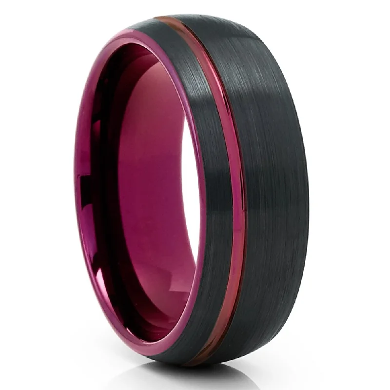 Black Tungsten Carbide Ring 6Mm Purple Ip Plated Comfort Fit Wedding Band