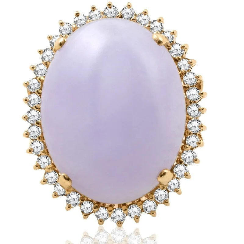 Pompeii3 14 Karat Yellow Gold Oval Lavender Jade .75ct Diamond Halo Ring - White