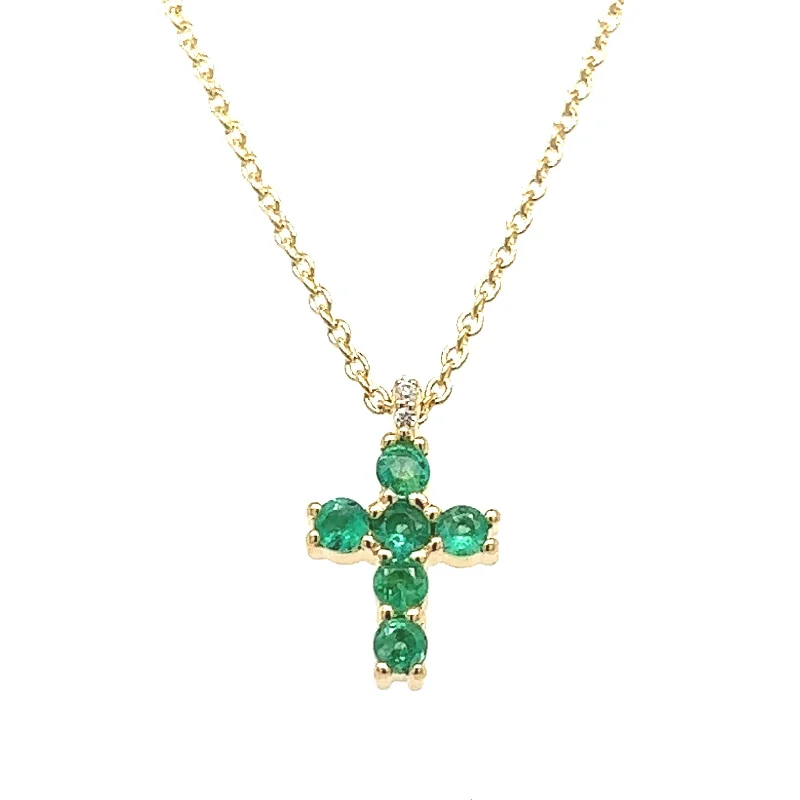 Yellow Gold Emerald Cross