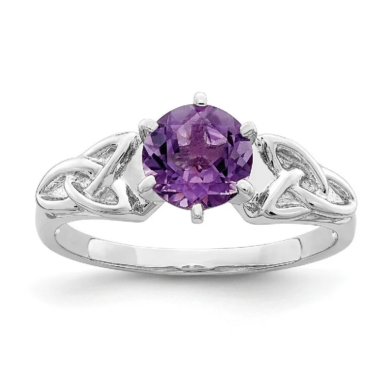 Curata 925 Sterling Silver Rhodium Plated Amethyst Celtic Trinity Ring