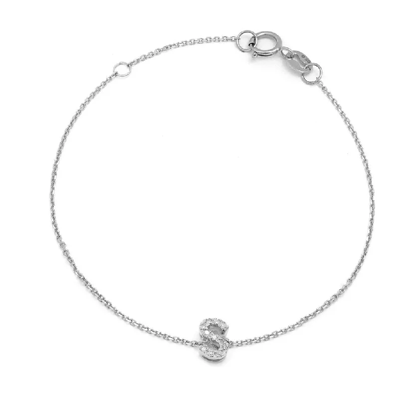 14K White Gold Diamond Initial "S" Bracelet