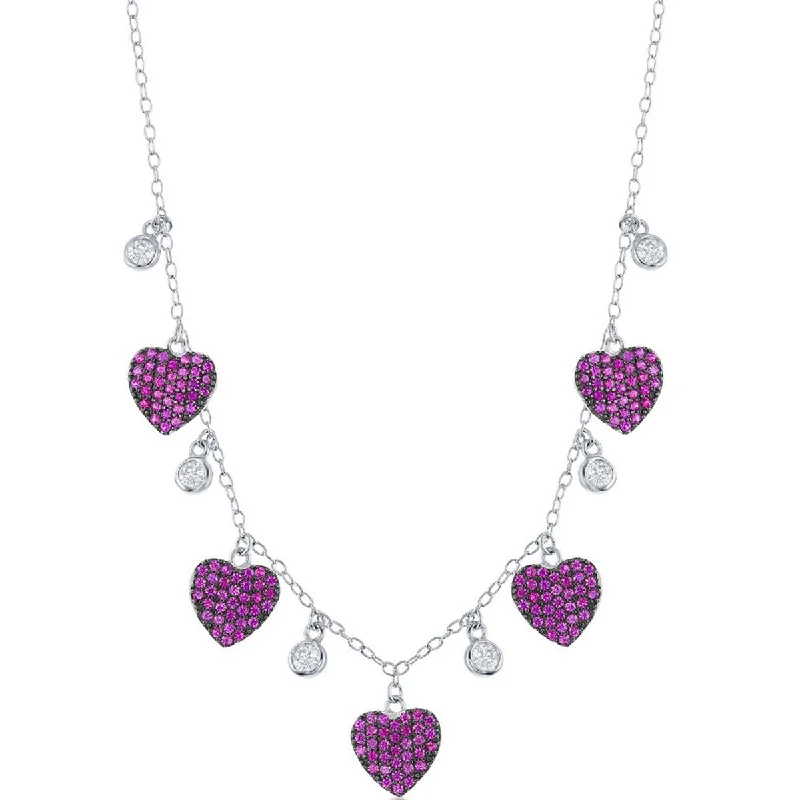 Classic Women's Necklace - Sterling Round and Heart Ruby CZ | M-6811